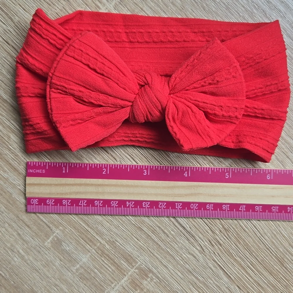 Red Cable Knit Baby Bow Headband Soft Stretch Nylon Infant & Toddler Headwrap